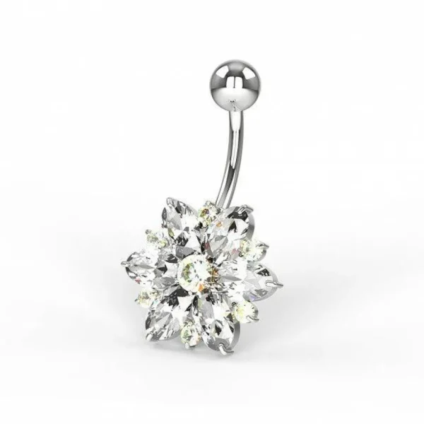 Titaaninen kukkanapakoru | Small Deluxe Clear CZ Flower