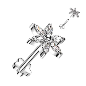 Titaaninen labret 1mm, Clear Push in Flower Labret
