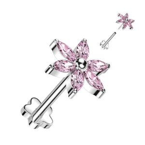 Titaaninen labret 1mm, Pink Push in Flower -vaaleanpunainen kukka