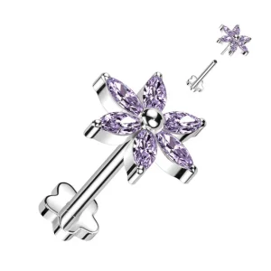 Titaaninen labret 1mm, Purple Push in Flower Labret