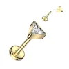 Titaaninen labret 1mm, Push in Triangle CZ Labret in Gold