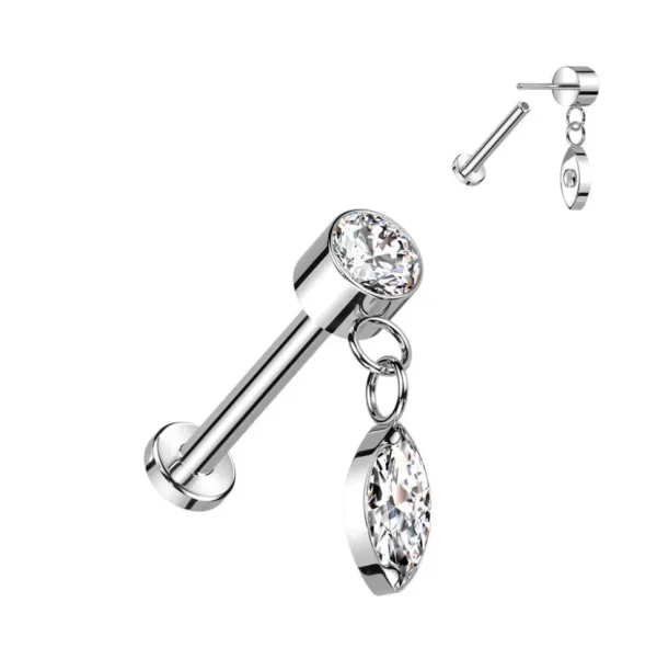 Titaaninen labret 1mm, Push in Labret -roikkuva koriste