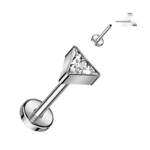 Titaaninen labret 1mm, Push in Triangle CZ Labret