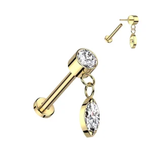 Titaaninen labret 1mm, Push in Labret in Gold -roikkuva koriste