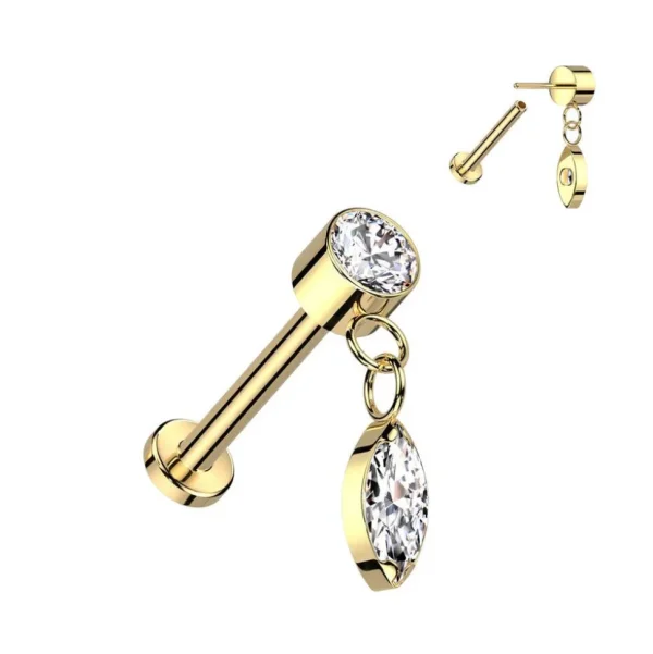 Titaaninen labret 1mm, Push in Labret in Gold -roikkuva koriste