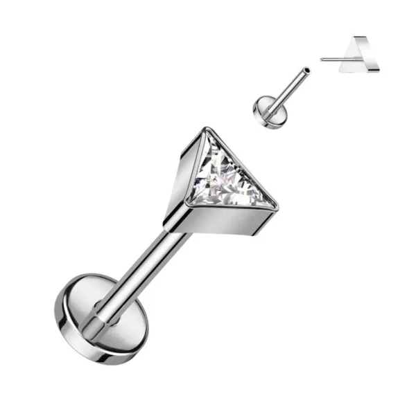 Titaaninen labret 1mm, Push in Triangle CZ Labret