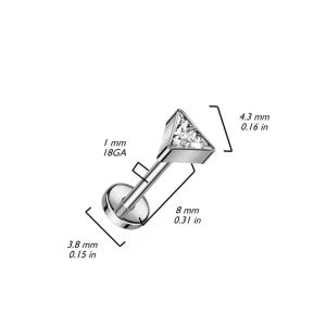 Titaaninen labret 1mm, Push in Triangle CZ Labret