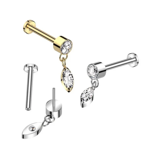 Titaaninen labret 1mm, Push in Labret in Gold -roikkuva koriste