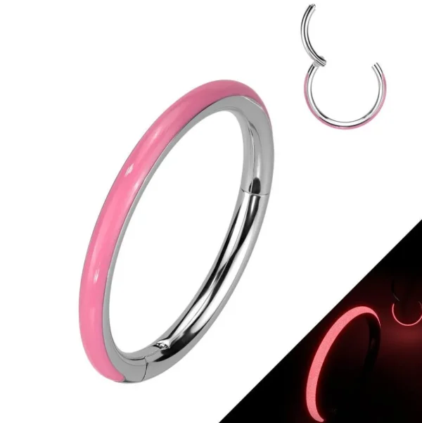 Titaaninen lävistysrengas 1,2mm, Glow -pimeässä hohtava clicker (pink)