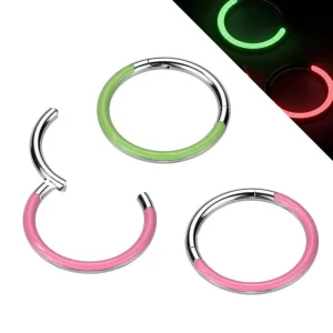 Titaaninen lävistysrengas 1,2mm, Front Glow -pimeässä hohtava (pinkki)