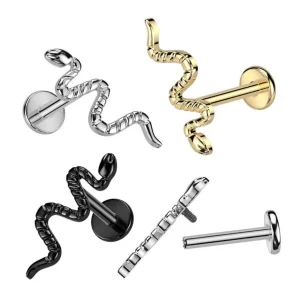 Titaaninen rustokoru/traguskoru, Snake Stud -käärmelabret (kulta)