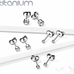 Titaaniset korvanapit, Round Titanium Cubic Zirconia (kolme kokoa)