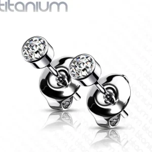 Titaaniset korvanapit, Round Titanium Cubic Zirconia (kolme kokoa)
