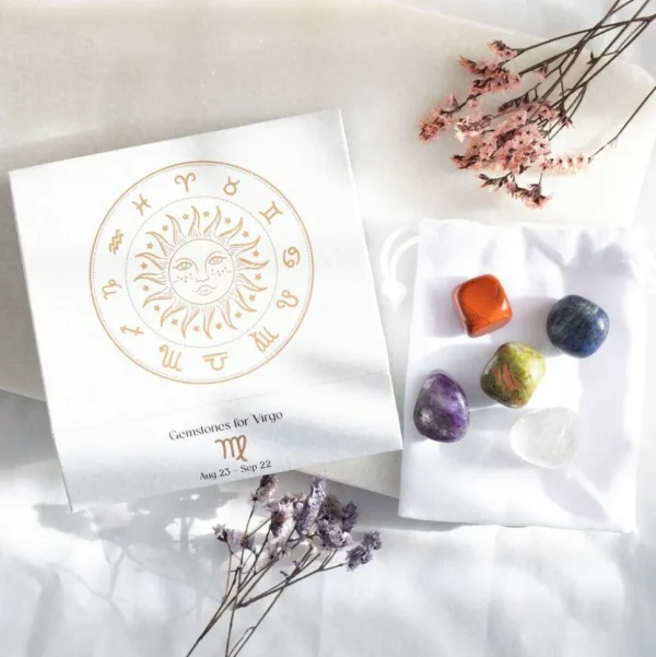 Virgo Crystal Tumblestone Set -neitsyen luonnonkivi lahjapakkaus