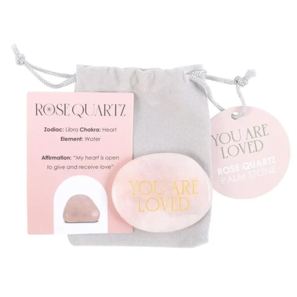 You Are Loved Rose Quartz -ruusukvartsi kämmenkivi "olet rakastettu"